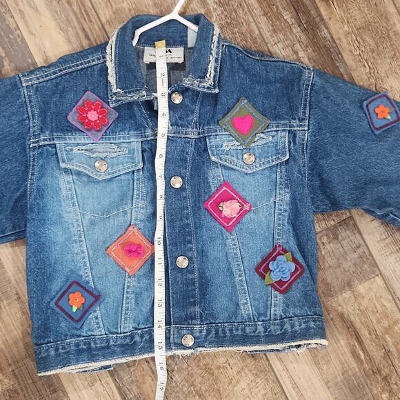 Girls 3T Denim Jacket patches with floral applique oversized look JM Originals - Picture 8 of 10